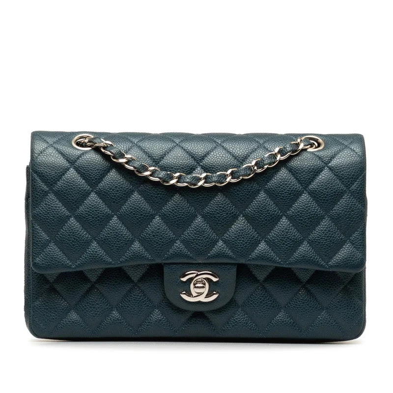 Chanel classicChanel Mattrase 25 Coco Double Flap Chain Shoulder Bag Blue Silver Caviar S  CHANEL