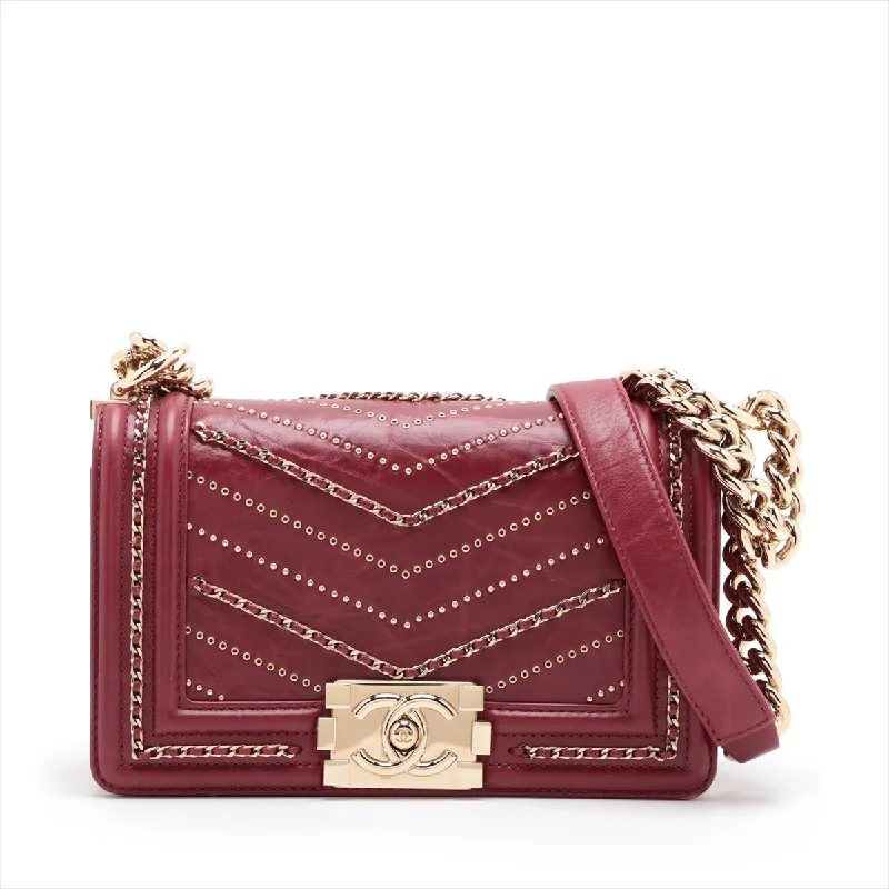 Chanel New Arrival Handbag with Gold HardwareChanel Mini Boy Chanel Leather Chain Shoulder Bag V Stick Bordeaux G