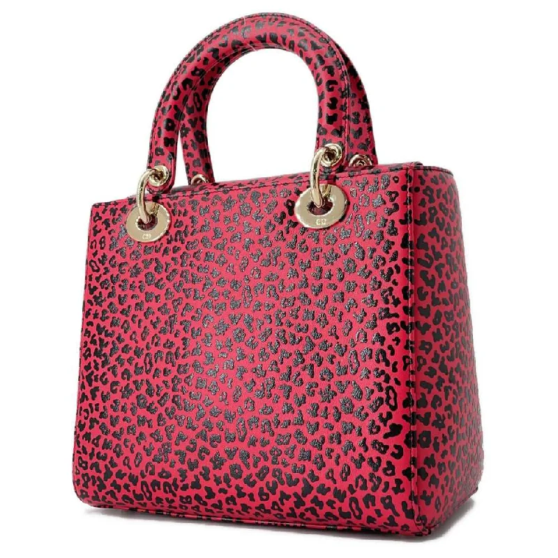 High - fashion Christian Dior bags with a geometric patternDior Leopard Lady Dior 2WAY Handbag Pink/Black Leather