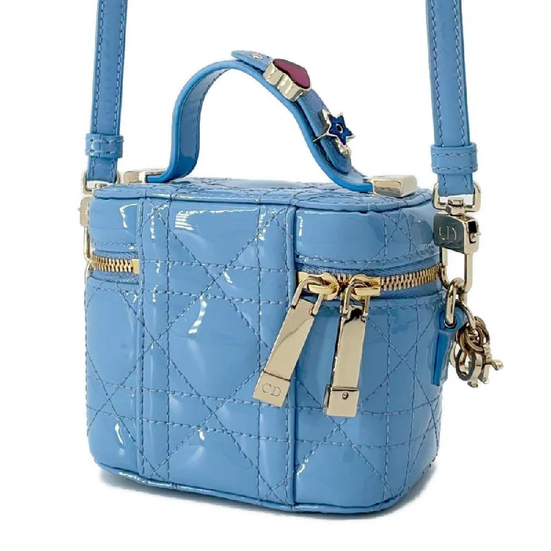 Christian Dior tote bags with a double - handle and shoulder - strap optionDior Lady Dior Vanity 2way Bag Light Blue S0935OWCB Patent Leather Size micro