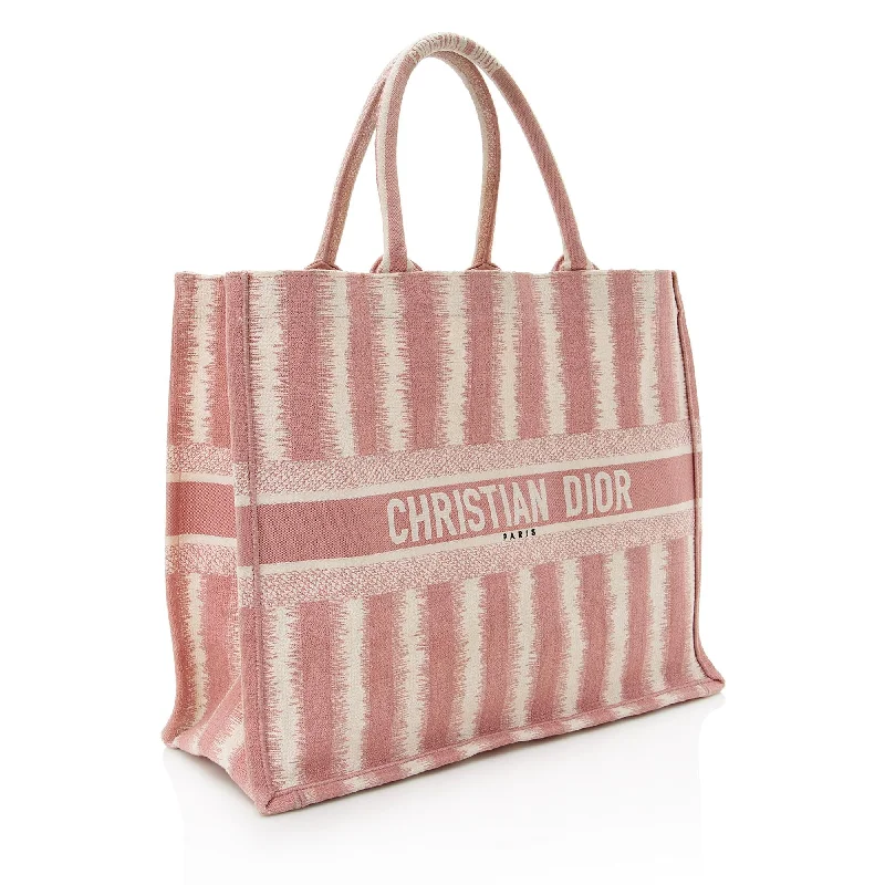 Christian Dior handbags with a snap - button closure and a decorative buckleChristian Dior Embroidered Striped Book Tote