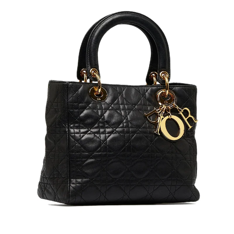 Christian Dior bags with a side - pocket for holding a water bottleDior Lady Dior Medium Black Cannage Quilted Leather