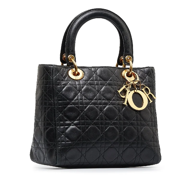 Christian Dior handbags with a detachable mirror for on - the - go touch - upsDior Lady Dior Medium Black Cannage Quilted Leather