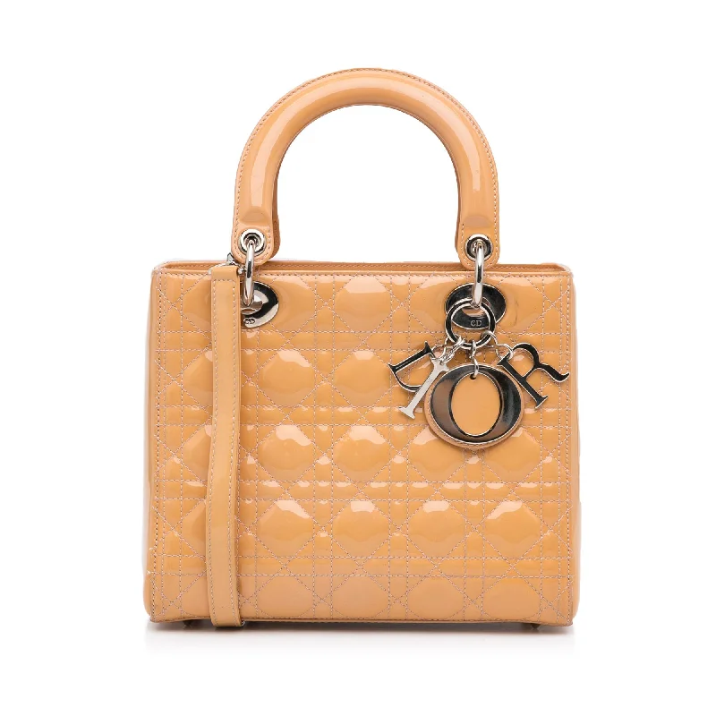 Christian Dior Saddle bags with a studded trim for a bold lookDior Lady Dior Medium Light Orange Cannage Quilted Patent Leather