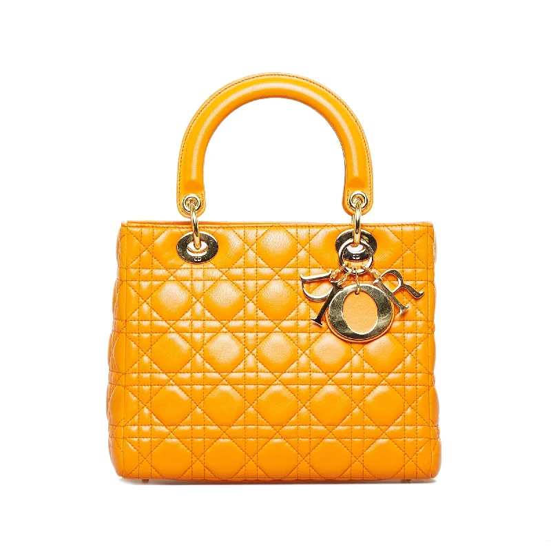 Christian Dior tote bags with a double - handle and shoulder - strap optionDior Lady Dior Medium Orange Cannage Quilted Leather