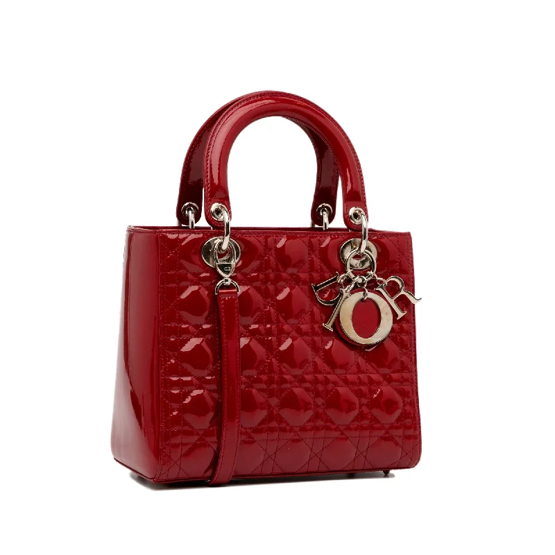 Christian Dior tote bags with a double - handle and shoulder - strap optionDior Lady Dior Medium Red Cannage Quilted Patent Leather