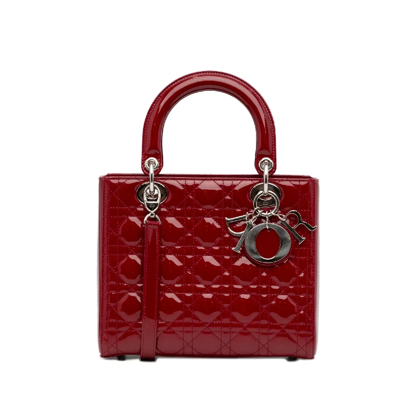 Christian Dior bags with a quilted pattern and gold - toned hardwareDior Lady Dior Medium Red Patent Leather