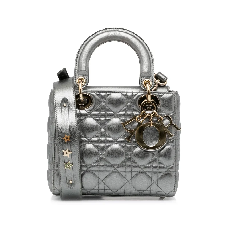 Christian Dior handbags with a removable shoulder strap for versatilityDior Lady Dior My ABCDior Silver Cannage Quilted Leather