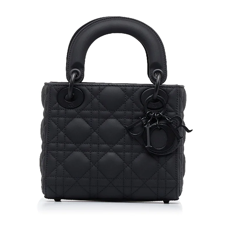 Christian Dior handbags with a snap - button closure and a decorative buckleDior Lady Mini Ultramatte Black Cannage Quilted Leather Black