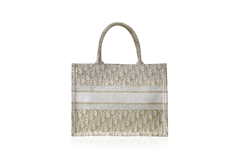 Christian Dior bags with a zip - top closure and multiple compartmentsDior Medium Book Tote White and Gold