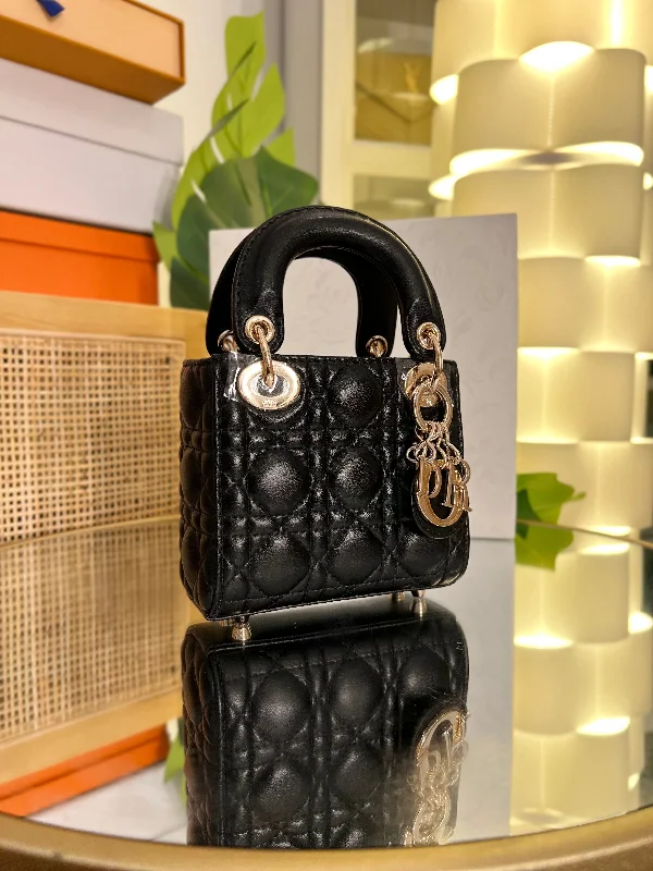 Christian Dior bags with a quilted pattern and gold - toned hardwareDior MICRO Lady Dior Bag