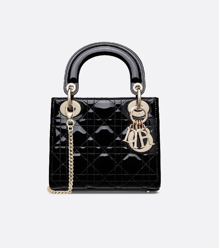 Luxury Christian Dior crossbody bags with a chain - link strapDior Mini Bag Black Patent Cannage Calfskin Women