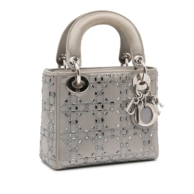 Christian Dior handbags with a detachable mirror for on - the - go touch - upsDior Mini Crystal Embellished Satin Lady Dior (s5Dg4b)