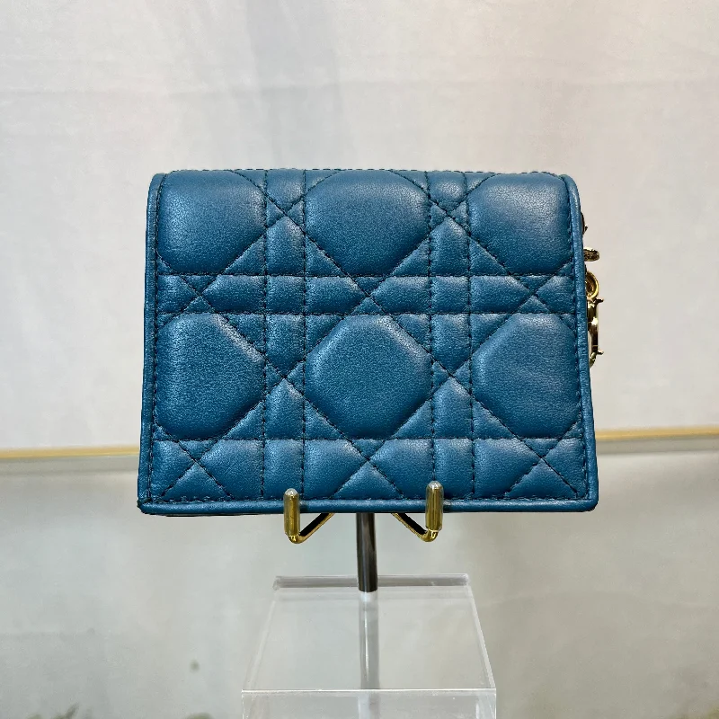 Luxury Christian Dior crossbody bags with a chain - link strapDior Mini Lady Dior Gardenia Deep Ocean Wallet