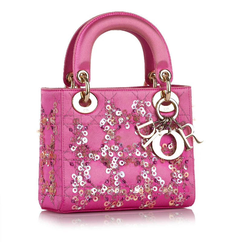 Christian Dior handbags with a back - pocket for quick storageDior Mini Satin Sequin Lady Dior (0113Xt)