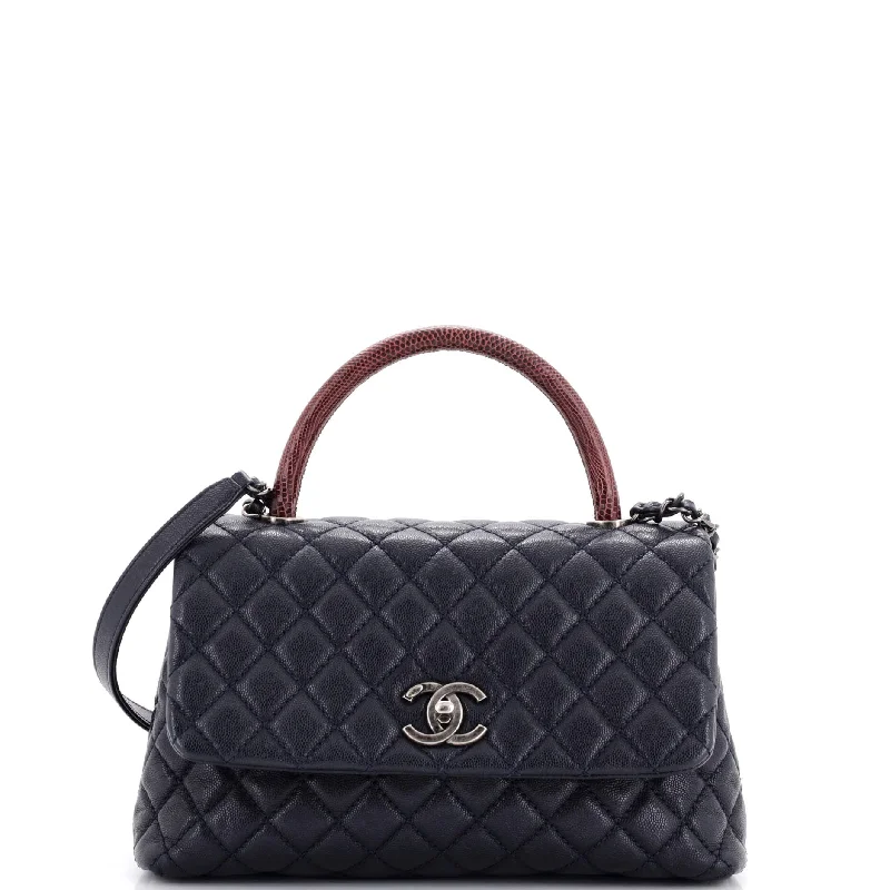 Contemporary Christian Dior handbags with a unique shapeCoco Top Handle Bag Quilted Caviar with Lizard Small