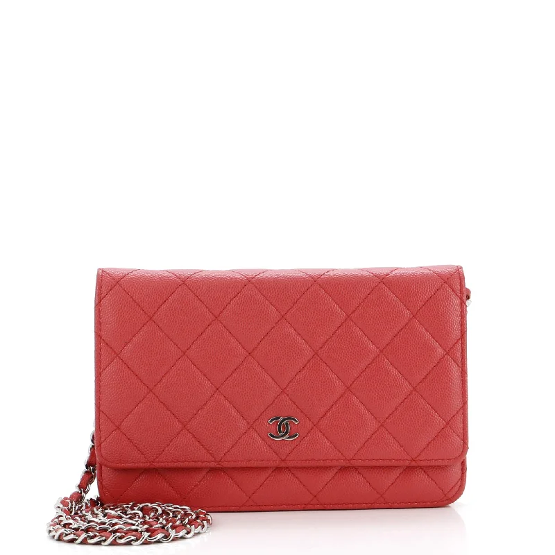 Christian Dior bags with a zip - top closure and multiple compartmentsWallet on Chain Quilted Iridescent Caviar