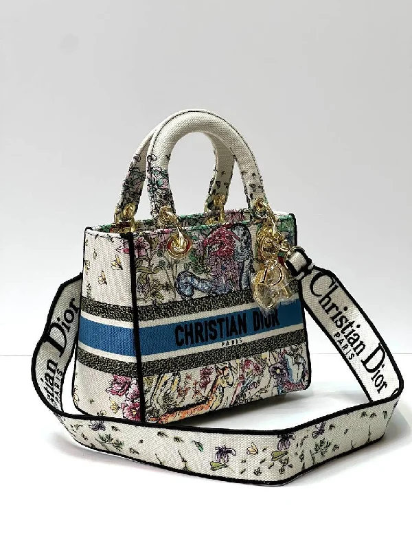 Christian Dior tote bags with a printed Dior logo on the frontDior MEDIUM Lady D-LITE Bag Latte Multicolor