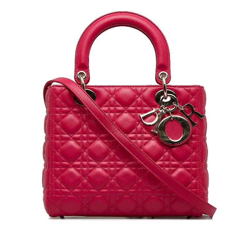 Christian Dior bags with a side - pocket for holding a water bottleDior Lady Dior Medium Pink Cannage Lambskin Silver