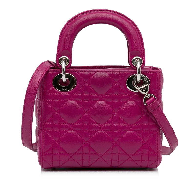 Christian Dior bags with a zip - top closure and multiple compartmentsDior Lady Dior Mini Pink Cannage Lambskin Silver