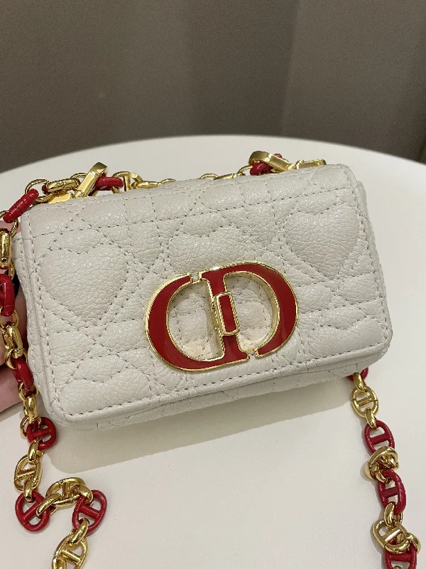 Christian Dior bags with a zip - top closure and multiple compartmentsDior Micro Cannage Caro Bag White Grain Calfskin