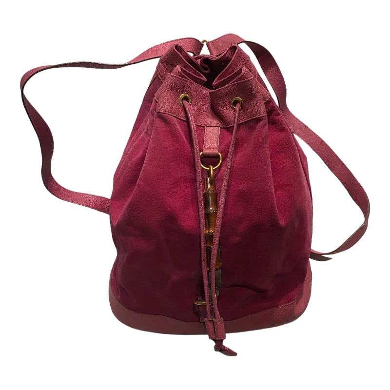 Women Gucci bags with a front - zip pocket for small itemsGUCCI///Backpack/--/Plain/Suede/PNK/W